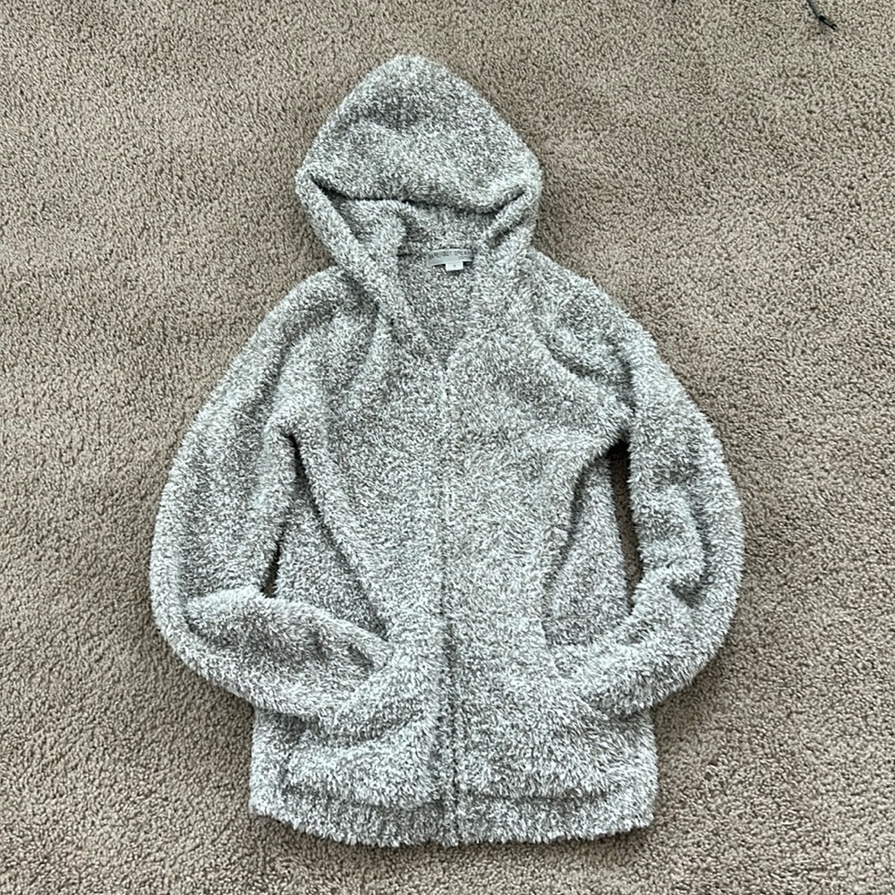 Barefoot Dreams CozyChic Lite Hoodie Full Zip Sweater Women's Small Gray